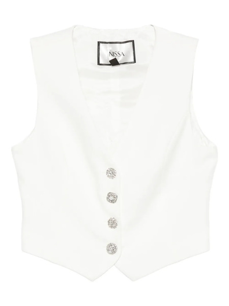  Nissa Crystal-button Sleeveless Vest - White 