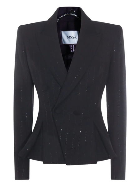  Nissa Double-breasted Pinstripe Jacket - Black 