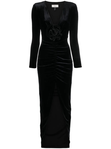  Nissa Floral-detail Velvet Maxi Dress - Black 