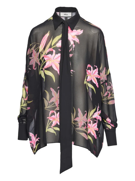  Nissa Floral Tie Top - Black 