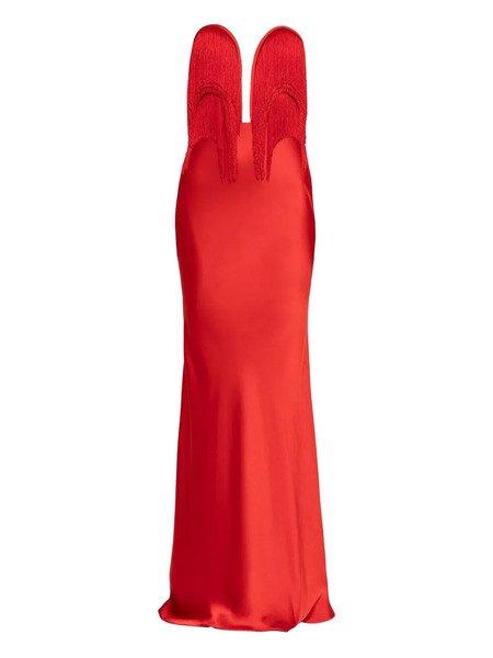  Nissa Fringe Satin Maxi Dress - Red 