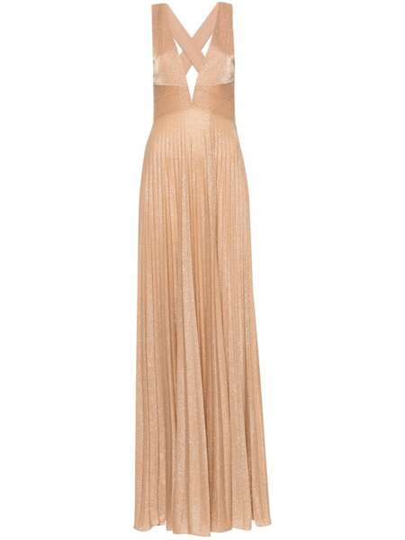  Nissa Glittery Plissé-effect Gown - Gold 