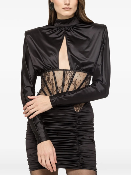  Nissa Lace-insert Satin Mini Dress - Black 