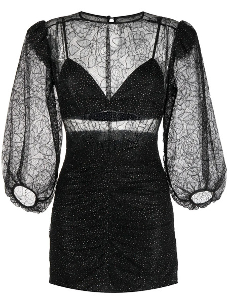  Nissa Long-sleeve Embroidered Minidress - Black 
