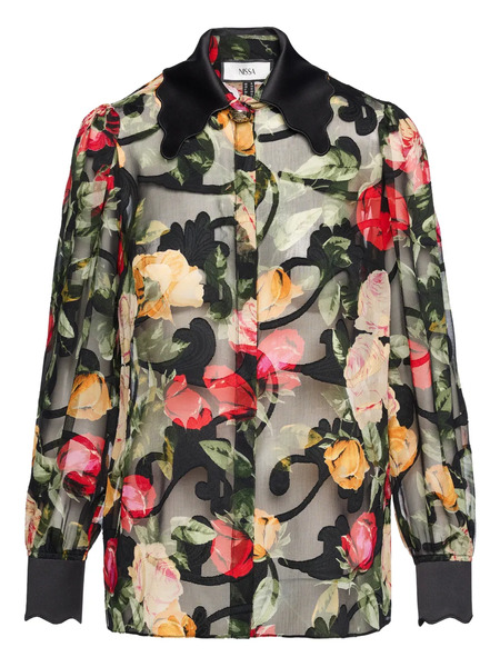  Nissa Printed Scalloped Top - Black 