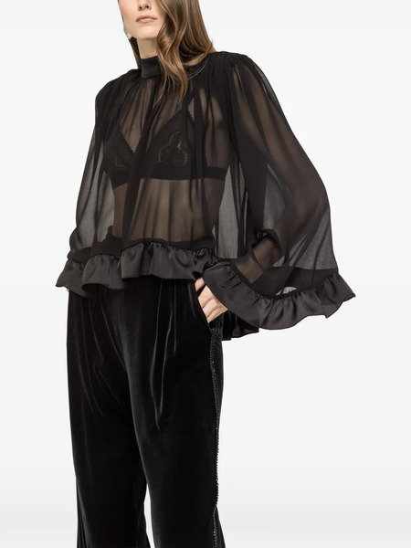  Nissa Ruffle-trim Chiffon Top - Black 
