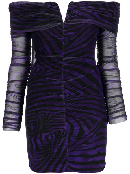  Nissa Zebra-print Off-shoulder Minidress - Black 