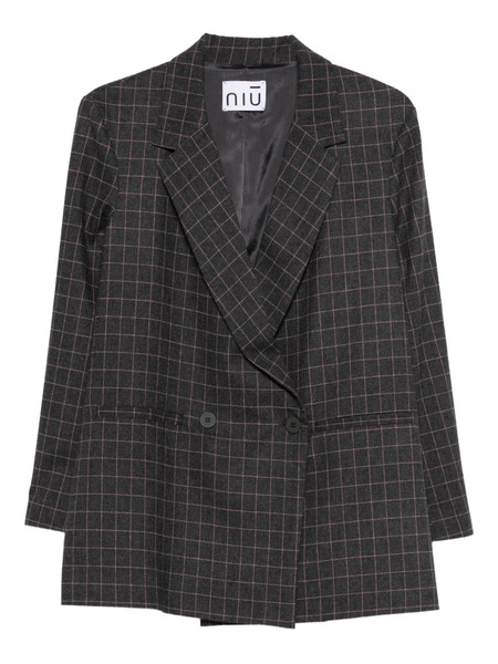  Niu Double-breasted Check Blazer - Grey 