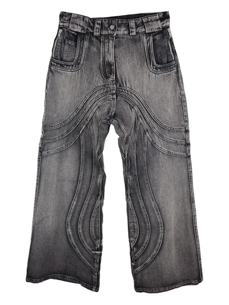  No/faith Studios Wave-pattern Faded-wash Jeans - Grey 