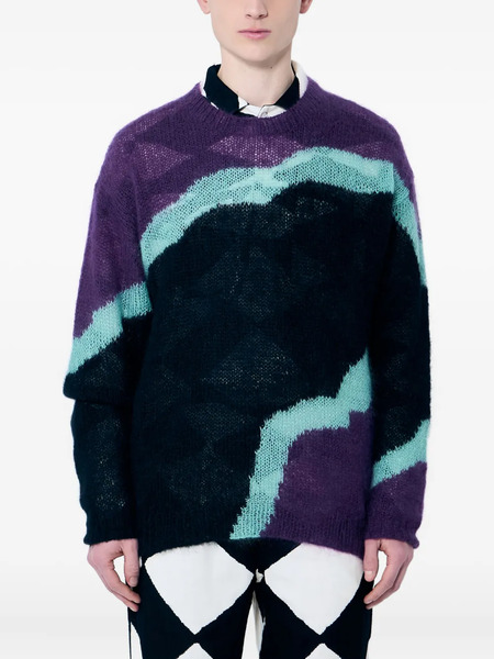  Nòmarythm Textile Colour-block Crew-neck Sweater - Purple 