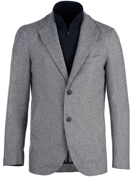 Norwegian Wool Layered-design Wool-blend Blazer - Grey 