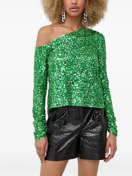  Notes Du Nord One-shoulder Sequin-embellished Blouse - Green 