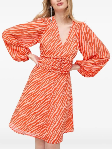  Notes Du Nord Zebra-print Button-detailed Mini Dress - Orange 
