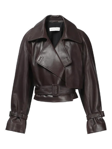  Nour Hammour Leather Belted Jacket - Brown 