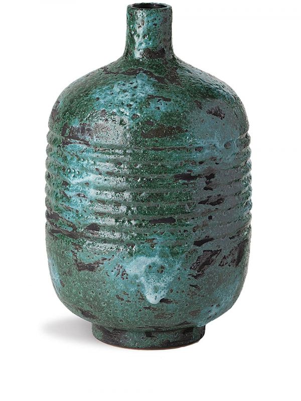  Nuove Forme Embossed Stripe Ceramic Vase - Blue 