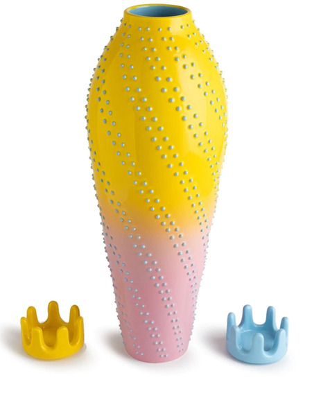  Nuove Forme Textured Curved Ceramic Vase - Yellow 