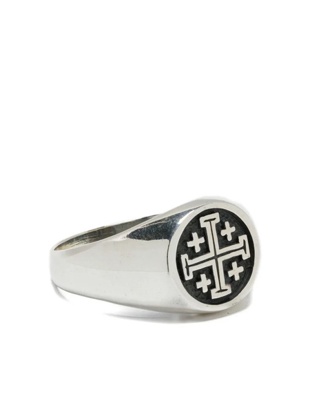  Obsidian Cross-motif Ring - Silver 