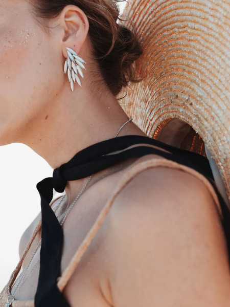  Obsidian Leaf Drop Earrings - Silver 