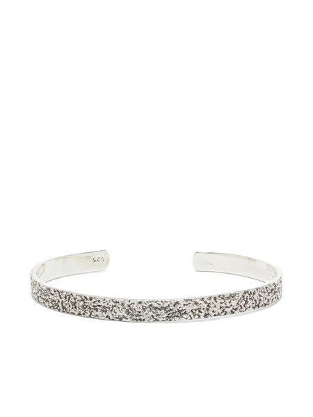  Obsidian Textured Cuff Bracelet - Silver 