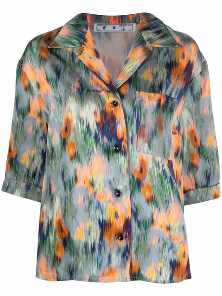  Off-white Abstract-print Bowling Shirt - Green 