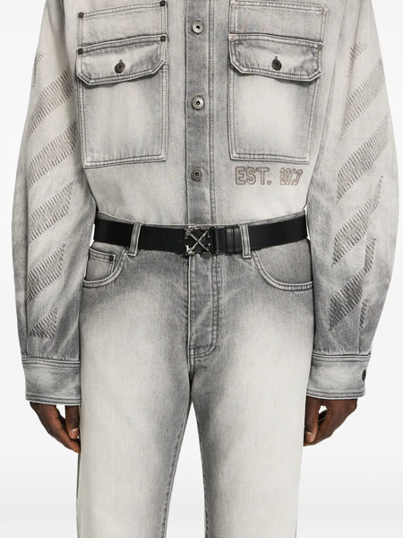  Off-white Arrow Buckle Leather Belt - Grey 