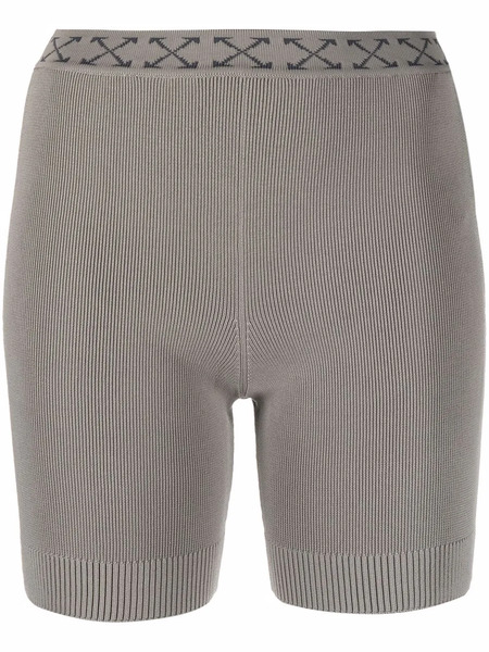  Off-white Arrows-motif Ribbed Shorts - Green 
