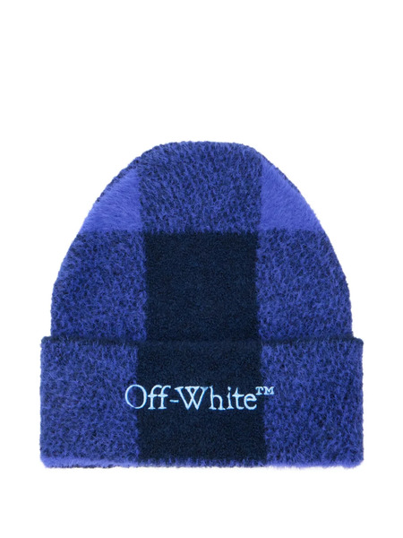 Off-white Bookish Plaid Logo Beanie - Blue 