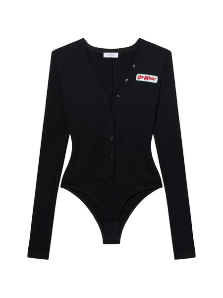  Off-white Button-up Bodysuit - Black 
