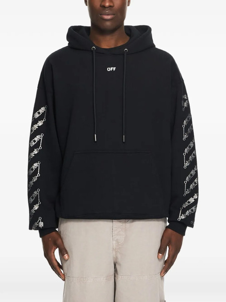  Off-white Chain Arrow Diagonal Drawstring Hoodie - Black 