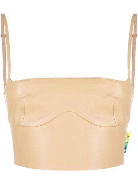  Off-white Cropped Leather Bustier Top - Neutrals 