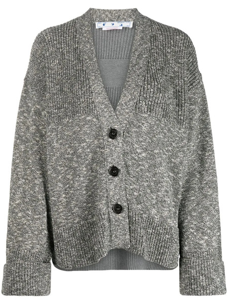  Off-white Diag-stripe Mélange-effect Cardigan - Grey 