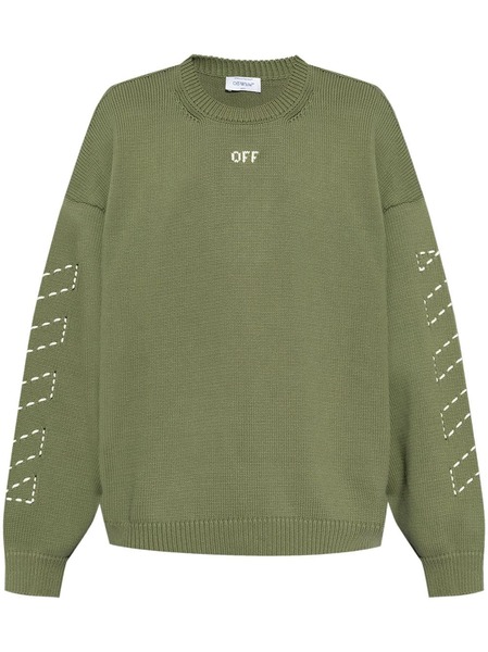  Off-white Embroidered-logo Knitted Jumper - Green 
