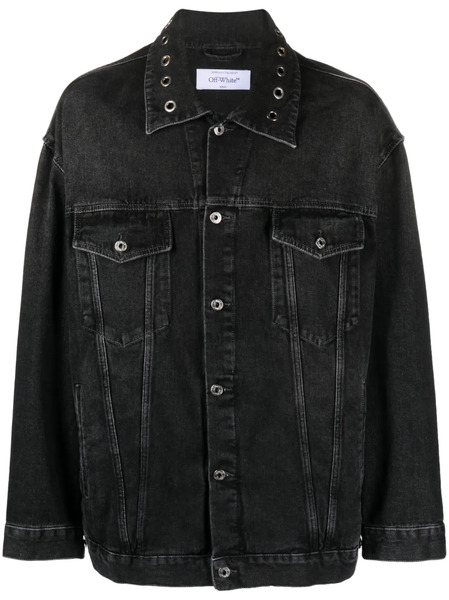  Off-white Eyelet-detail Drop-shoulder Denim Jacket - Black 