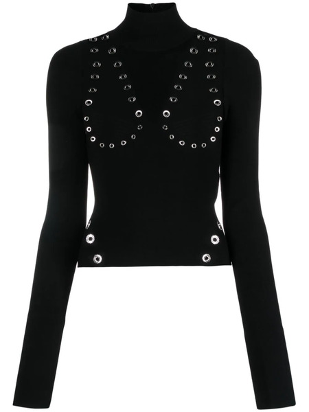  Off-white Eyelet-embellished Knitted Top - Black 