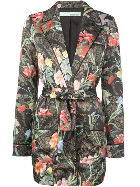  Off-white Floral Belted Jacket - Black 