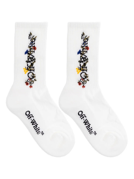 Off-white Floral-embroidered Rib Socks 
