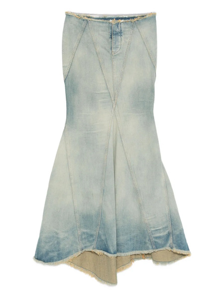  Off-white Frayed Panelled Skirt - Blue 