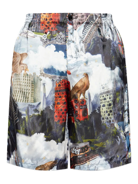  Off-white Graphic-print Drawstring Shorts - Blue 