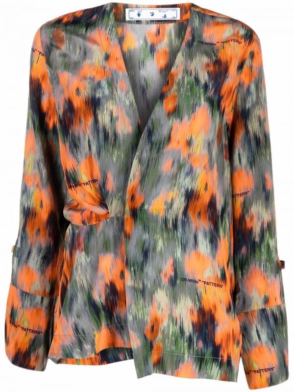  Off-white Graphic-print Silk Blouse - Green 