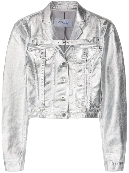  Off-white Laminated Metallic Cropped Jacket - Silver 