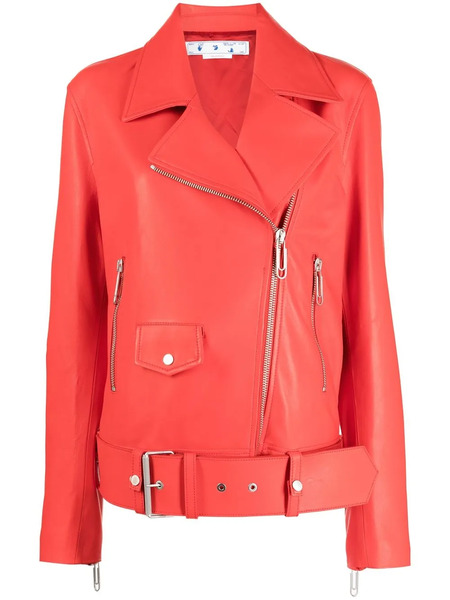  Off-white Leather Biker Jacket - Red 