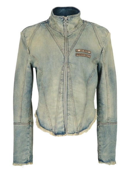  Off-white Logo-detail Frayed Denim Jacket - Blue 