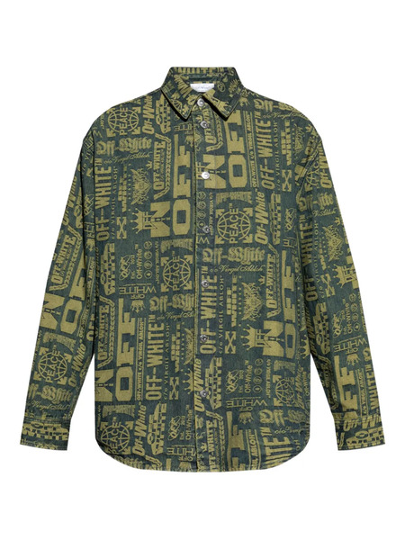  Off-white Logo-pattern Denim Shirt - Green 