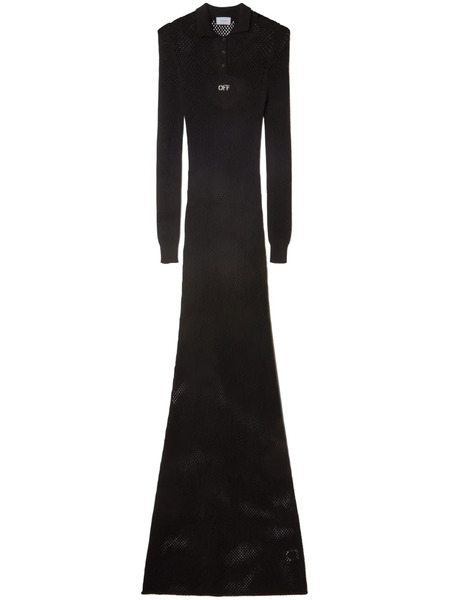  Off-white Netted Maxi Polo Dress - Black 