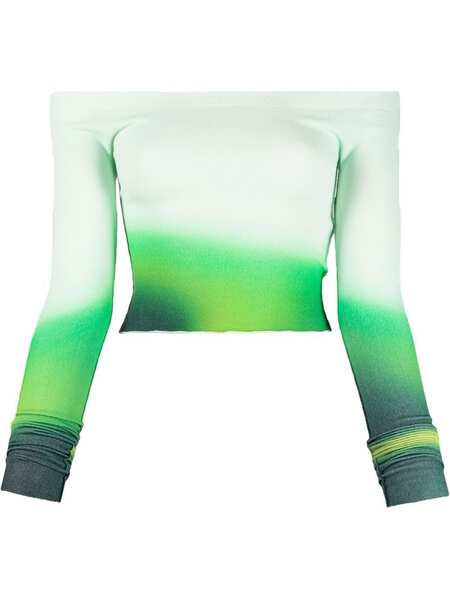  Off-white Off-shoulder Gradient Style Top - Green 