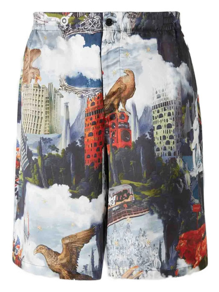  Off-white Patchwork Drawstring Shorts - Blue 