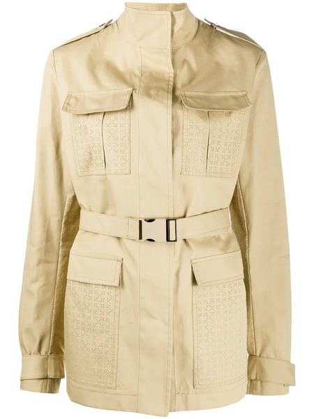  Off-white Perforated Short Trench Coat - Neutrals 