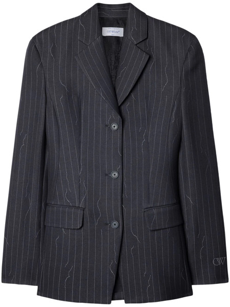  Off-white Pinstripe-pattern Virgin Wool-blend Blazer - Grey 