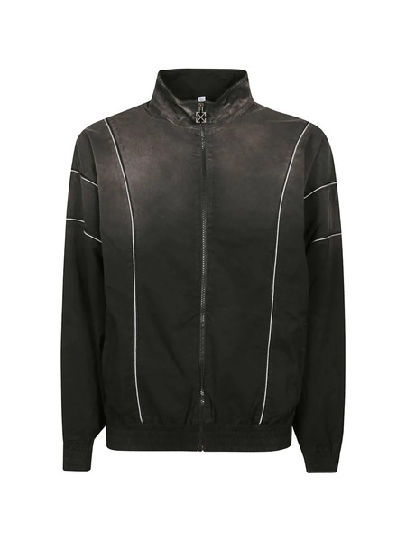  Off-white Piped-trim Zip-up Jacket - Grey 