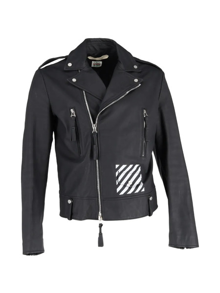  Off-white Pre-owned Diagonal Stripe Leather Biker Jacket - Black 
